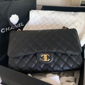 Grained Calfskin & Gold-Tone Metal Black